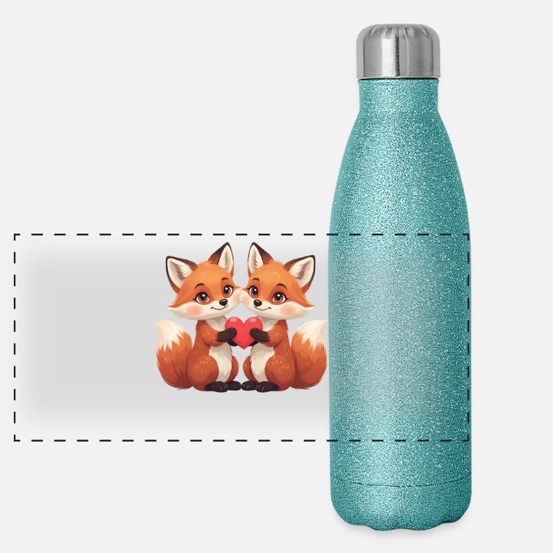 Fuchspaar mit Herz Panorama Glitzer Isolierflasche 500 ml