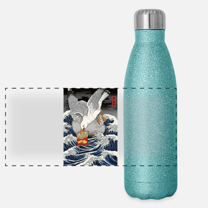 Seagulls Steals Chips Funny Panoramic Glitter Thermal Bottle 500 ml