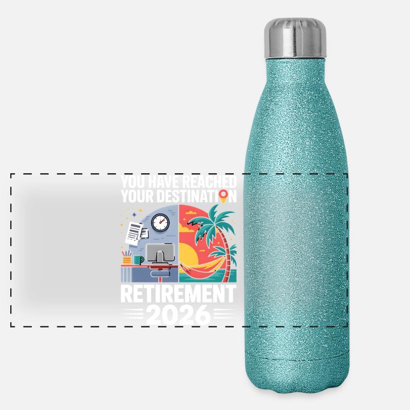Work to Beach Funny GPS Tee Men & Woman Retired Panorama Glitzer Isolierflasche 500 ml