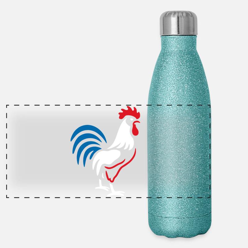 Coq vibrant bleu rouge Gourde isotherme panoramique pailletée 500 ml