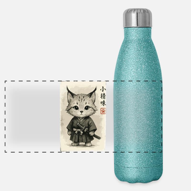 Katzen Samurai  Panorama Glitzer Isolierflasche 500 ml