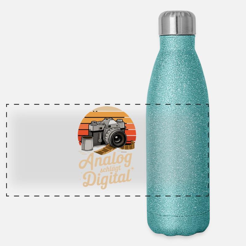 Analog Beats Digital Retro Camera Photography Panoramic Glitter Thermal Bottle 500 ml