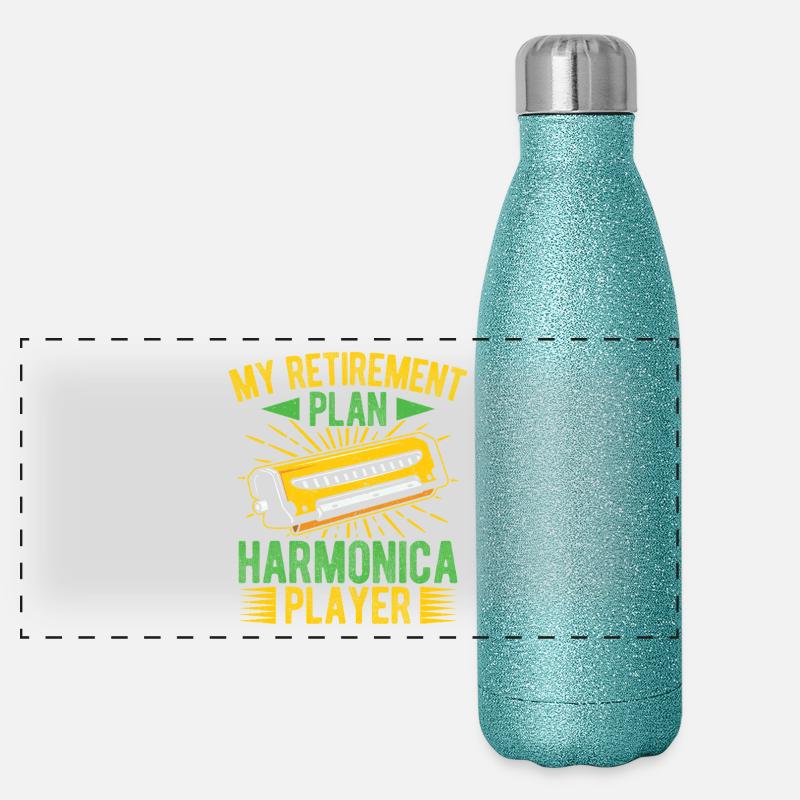 Joueur drôle d’harmonica joueur de plan de retraite Gourde isotherme panoramique pailletée 500 ml