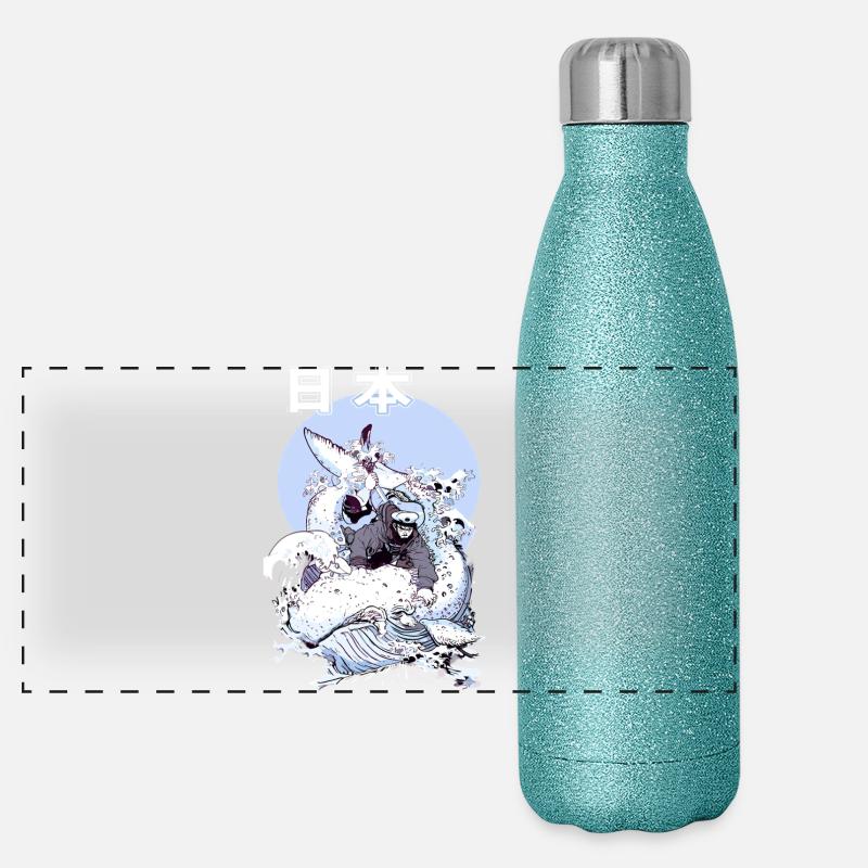 Japanischer Wal Kampf – Ukiyo-e Meereskunst Panorama Glitzer Isolierflasche 500 ml