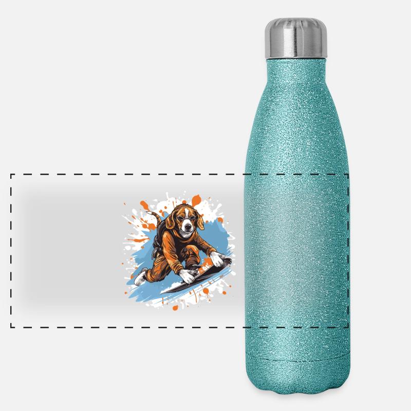 Beagle Dog Snowboard Panoramic Glitter Thermal Bottle 500 ml