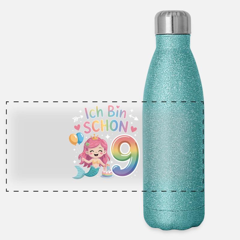 J’ai déjà 9 ans d’anniversaire de sirène Gourde isotherme panoramique pailletée 500 ml