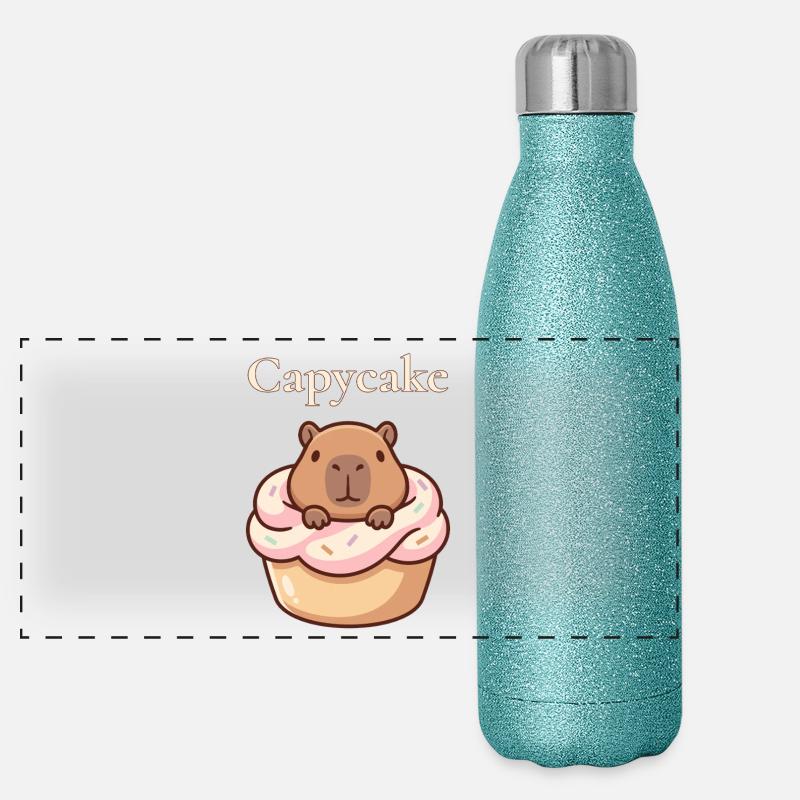 Capycake Capybara im Cupcake süßes Motiv Panorama Glitzer Isolierflasche 500 ml