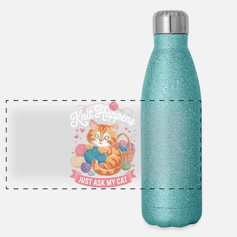 Kätzchen Strickzauber Garnliebe Panorama Glitzer Isolierflasche 500 ml