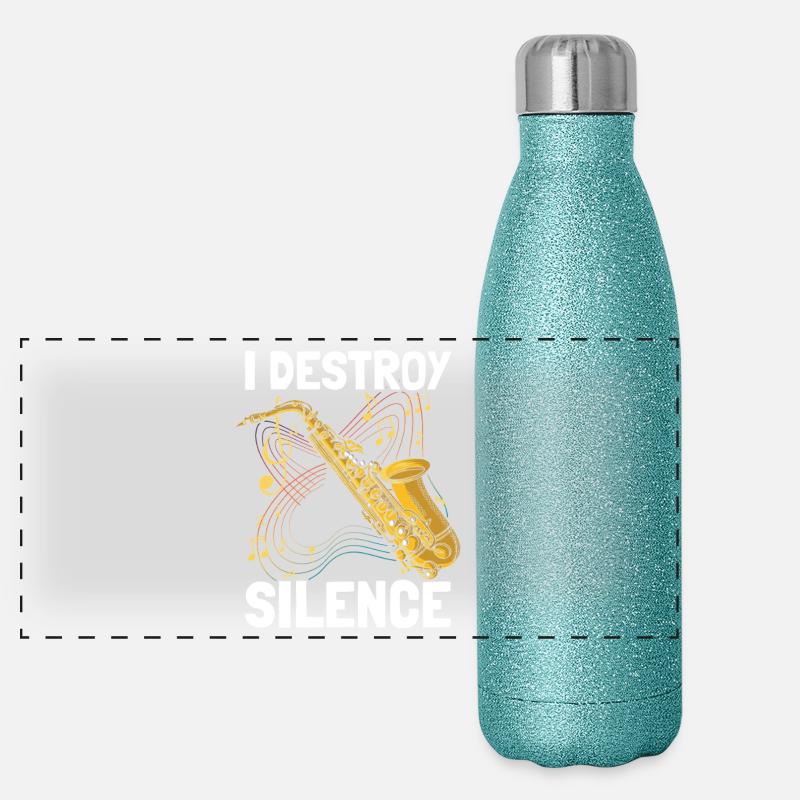 I destroy silence Saxophon Saxophonspieler Panorama Glitzer Isolierflasche 500 ml