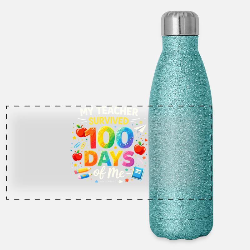 Mein Lehrer überlebt 100 Tage Panorama Glitzer Isolierflasche 500 ml