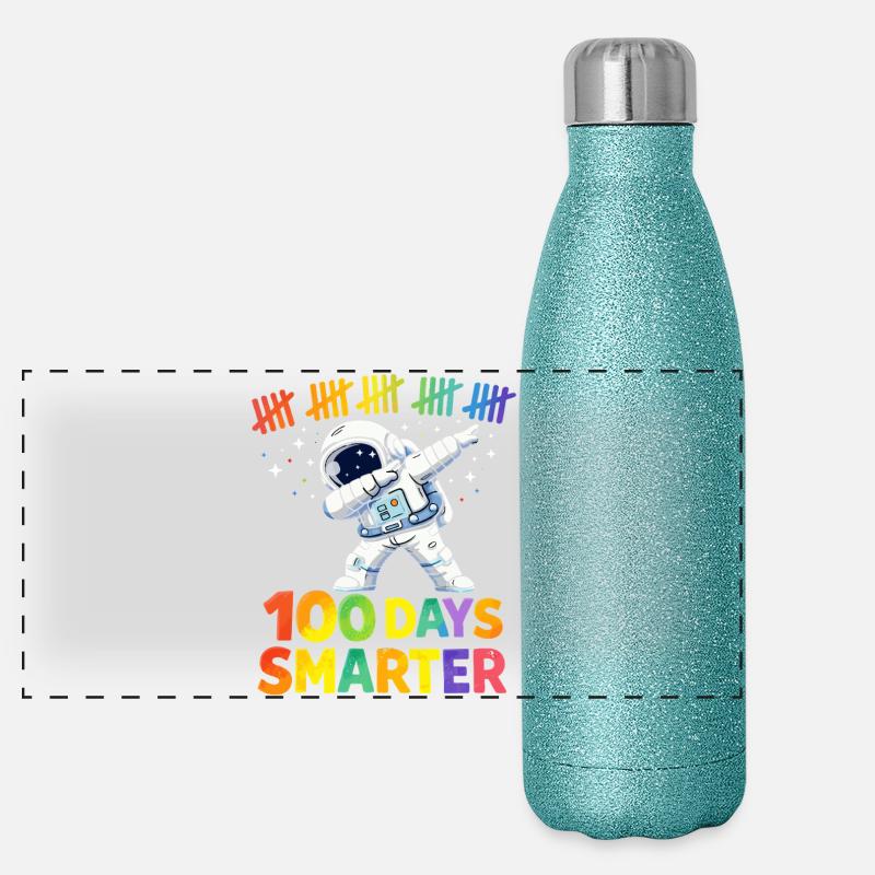 Astronaut 100 Tage Schlauer Panorama Glitzer Isolierflasche 500 ml