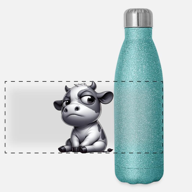 Lustige Kuh Cartoon Comic Stier Stolz Skeptisch Panorama Glitzer Isolierflasche 500 ml