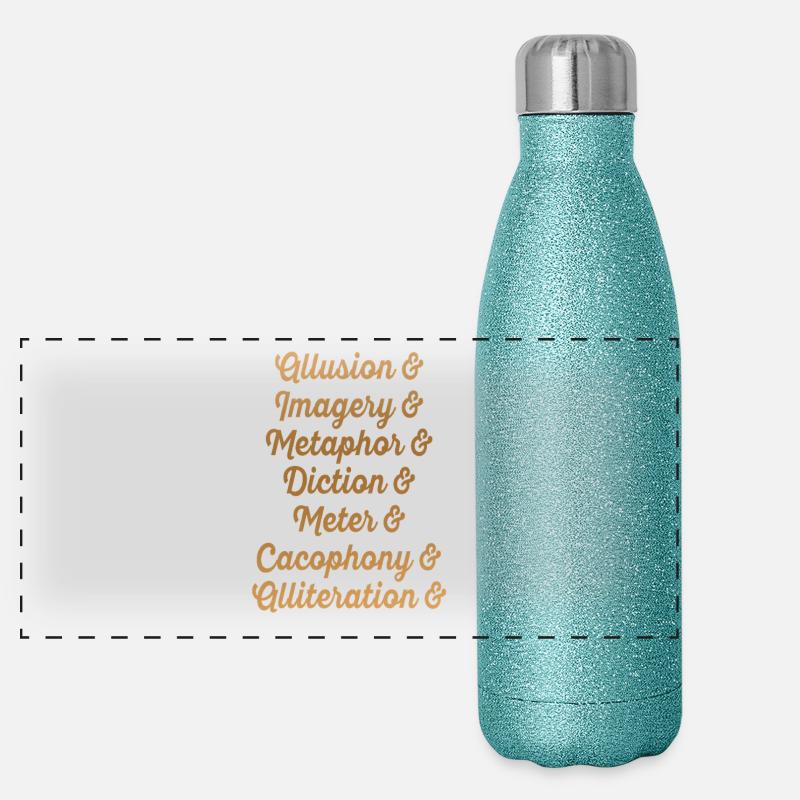 Gold Script Literary Devices Typography Panoramic Glitter Thermal Bottle 500 ml