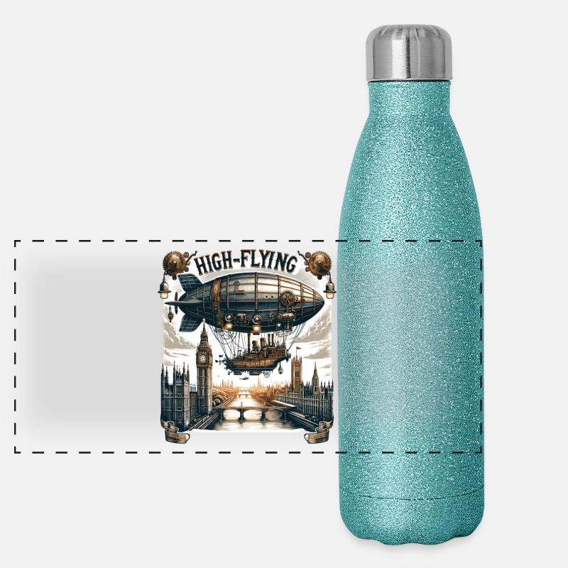 Hochfliegendes Luftschiff über London Panorama Glitzer Isolierflasche 500 ml