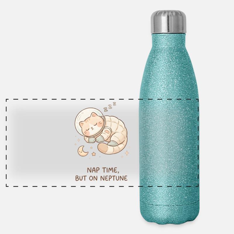 Nickerchen Neptun | Süße Space Katze Panorama Glitzer Isolierflasche 500 ml