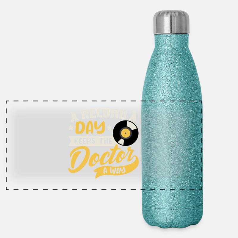 A Record a Day Keeps Doctor Away Design - Panoramic Glitter Thermal Bottle 500 ml - blue glitter