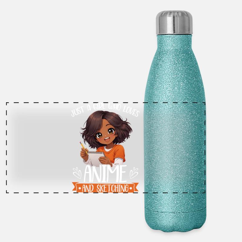 Nur Ein Mädchen, Das Anime Liebt Und Afro Zeichnet Panorama Glitzer Isolierflasche 500 ml