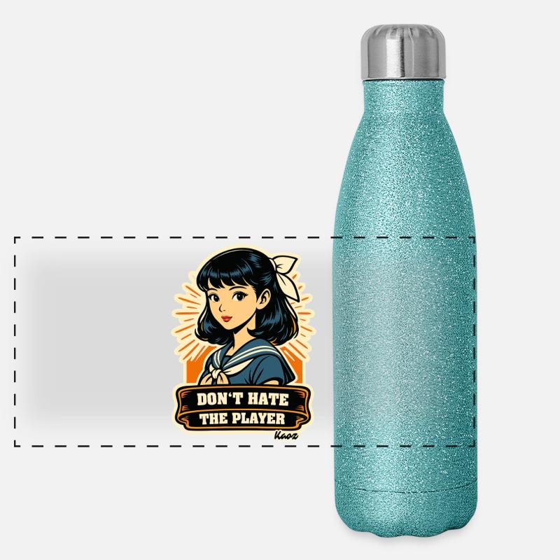 Retro girl with saying Don't hate the player Panoramic Glitter Thermal Bottle 500 ml
