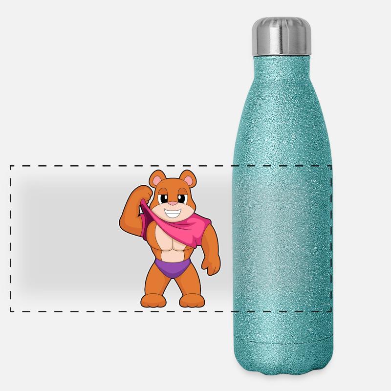 Bear Bodybuilder Bodybuilding Sport Panoramic Glitter Thermal Bottle 500 ml