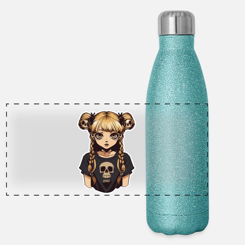 Skull Braid Goth Girl Tee Panoramic Glitter Thermal Bottle 500 ml
