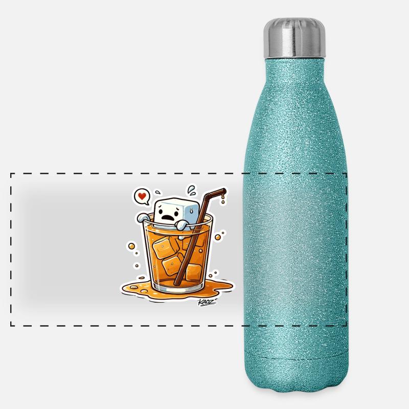 Dessins animés avec des glaçons avec le cœur dans une boisson Gourde isotherme panoramique pailletée 500 ml