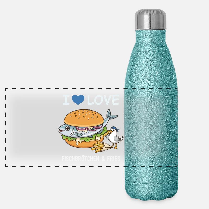 Fischbrötchen Burger Nordsee Humor Panorama Glitzer Isolierflasche 500 ml