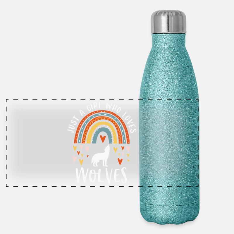 Nur ein Mädchen, das Wölfe liebt Panorama Glitzer Isolierflasche 500 ml
