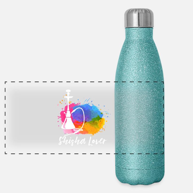 Explosion de couleurs Shisha Love / Pipe à eau au narguilé. Gourde isotherme panoramique pailletée 500 ml