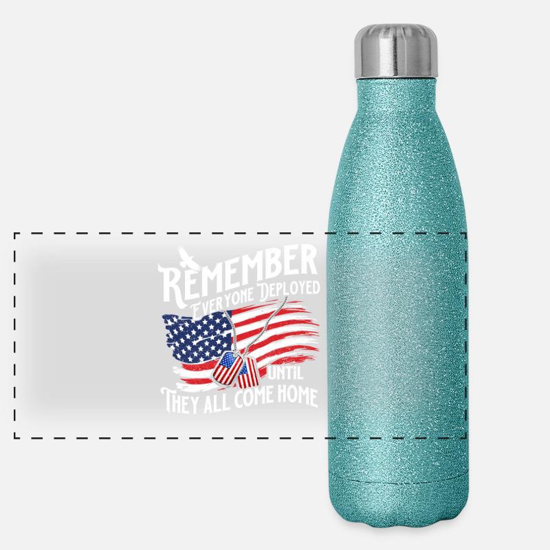 Remember Deployed Until They All Come Home - Panoramic Glitter Thermal Bottle 500 ml - blue glitter