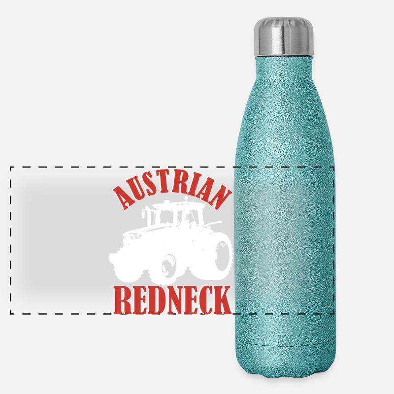 Austrian Redneck – Alpenstil mit Traktor und Bier  Panorama Glitzer Isolierflasche 500 ml