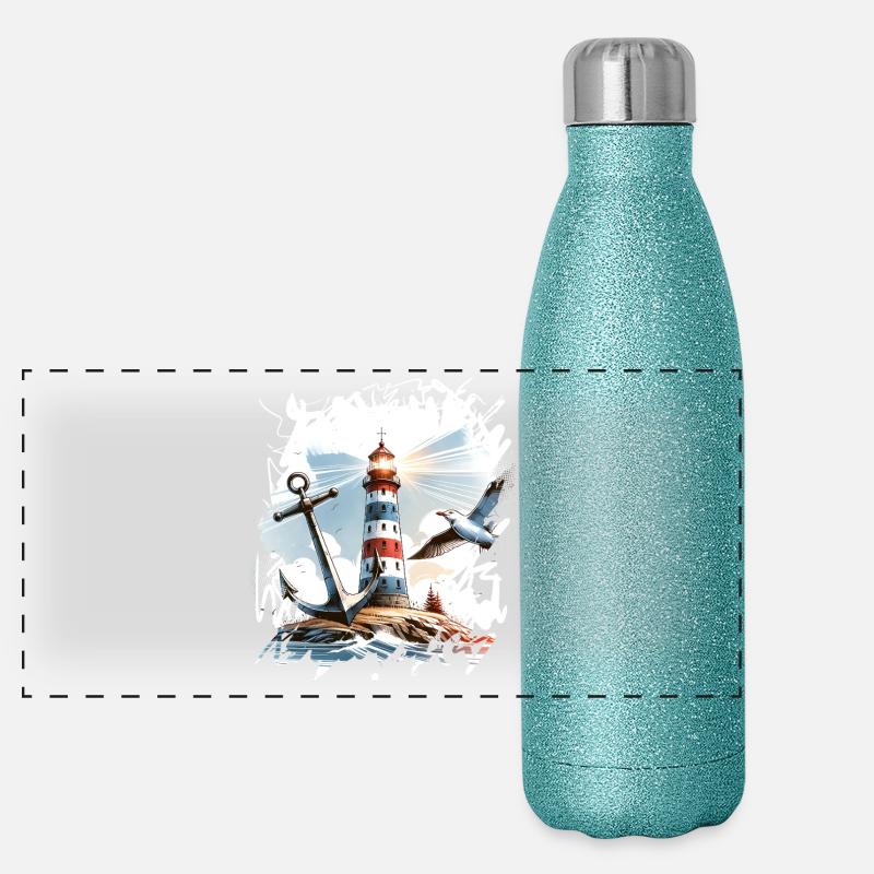 Leuchtturm Anker Möwe Panorama Glitzer Isolierflasche 500 ml