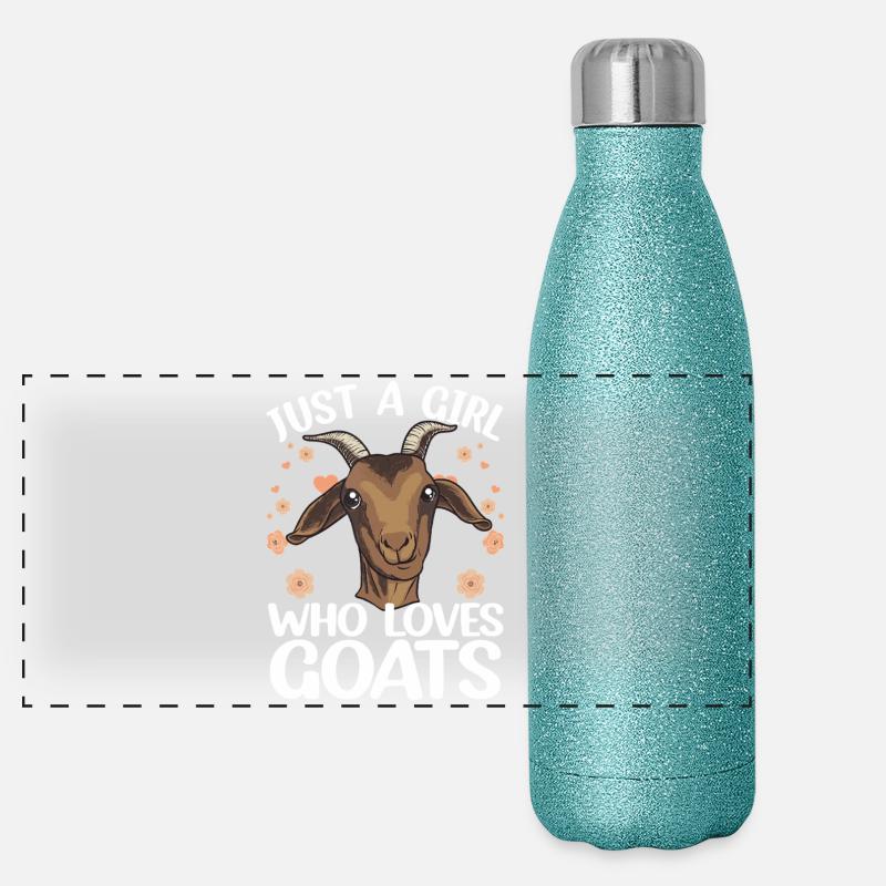 Nur ein Mädchen, das Ziegen liebt, Panorama Glitzer Isolierflasche 500 ml