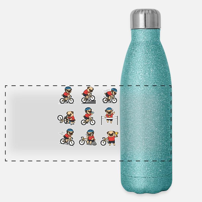 Funny Pug Bicycle Cyclist Dog Lover Panoramic Glitter Thermal Bottle 500 ml