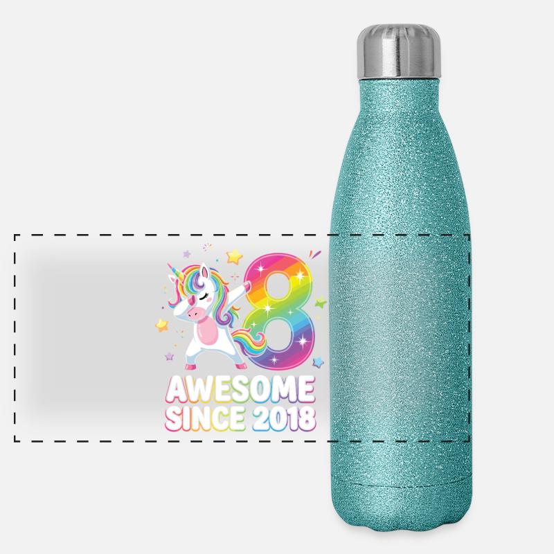 Unicorn Rainbow 8 Awesome Since 2018 Panoramic Glitter Thermal Bottle 500 ml