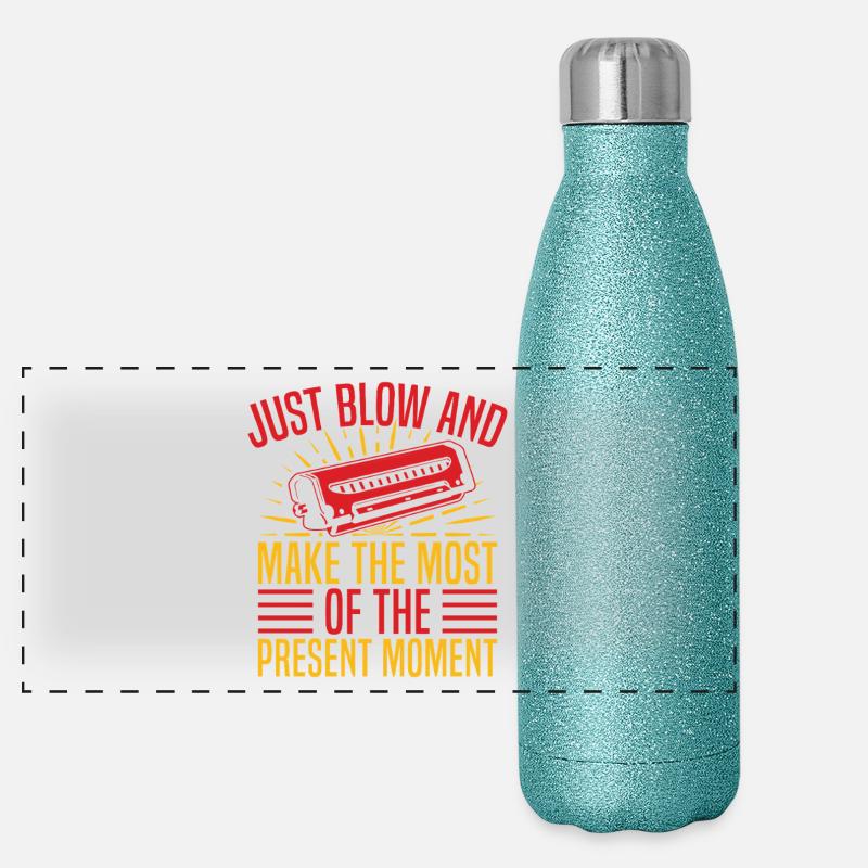 Harmoniciste drôle Juste Blow & Moment Présent Gourde isotherme panoramique pailletée 500 ml