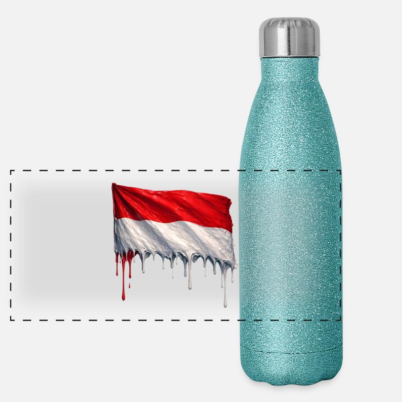 Art de la chute du drapeau indonésien Gourde isotherme panoramique pailletée 500 ml