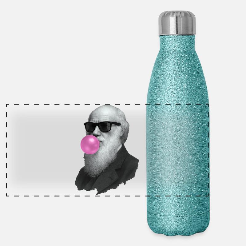 Charles Darwin mit Kaugummi und Sonnenbrille Panorama Glitzer Isolierflasche 500 ml
