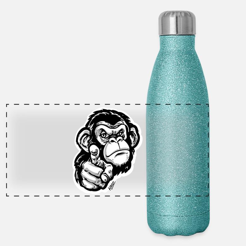 Monochromes Affenzeigen Panorama Glitzer Isolierflasche 500 ml