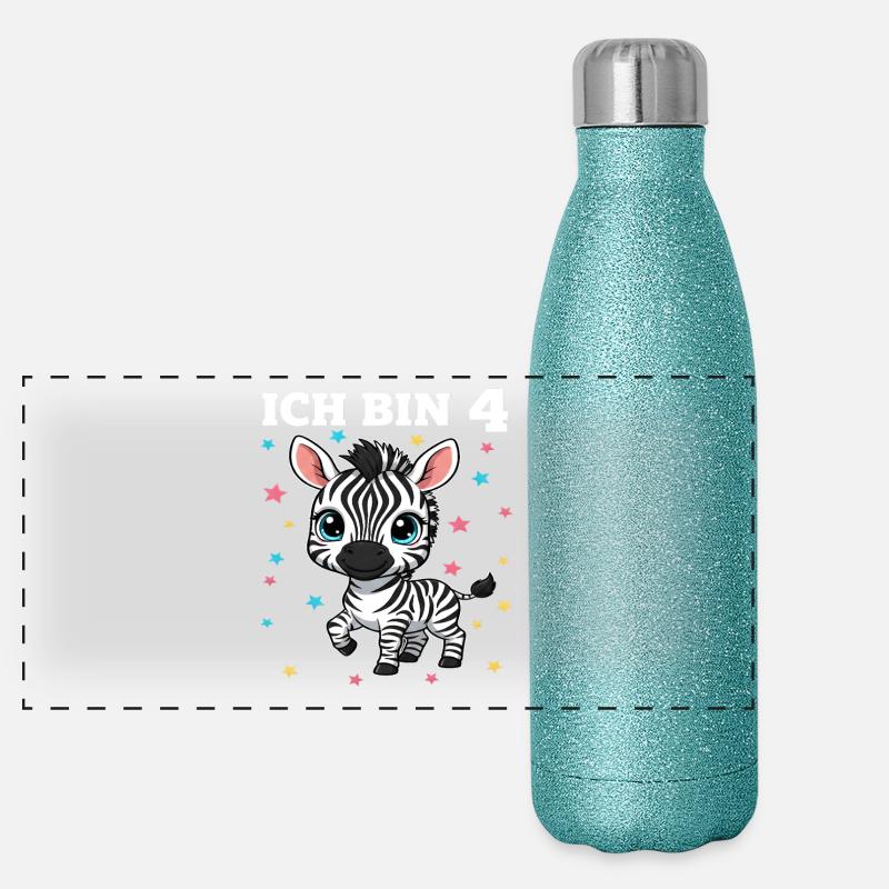 Ich bin 4 - Süßes Zebra zum 4. Geburtstag Panorama Glitzer Isolierflasche 500 ml