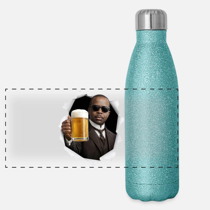 Scott Joplin mit Sonnenbrille und Bier Panorama Glitzer Isolierflasche 500 ml