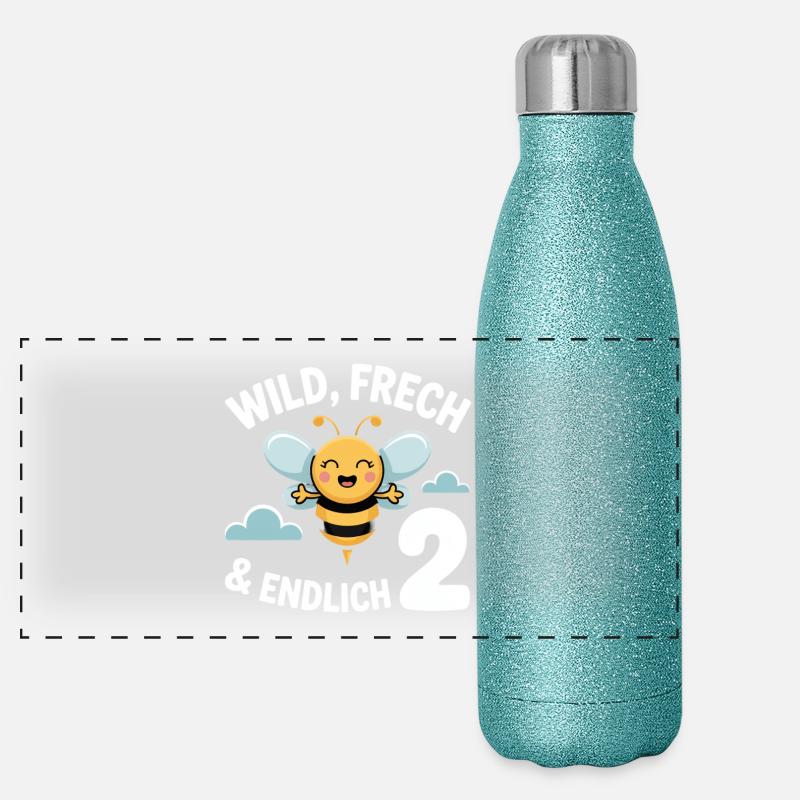 Bienchen Endlich 2 Jahre Mädchen Geburtstagsmotiv Panorama Glitzer Isolierflasche 500 ml