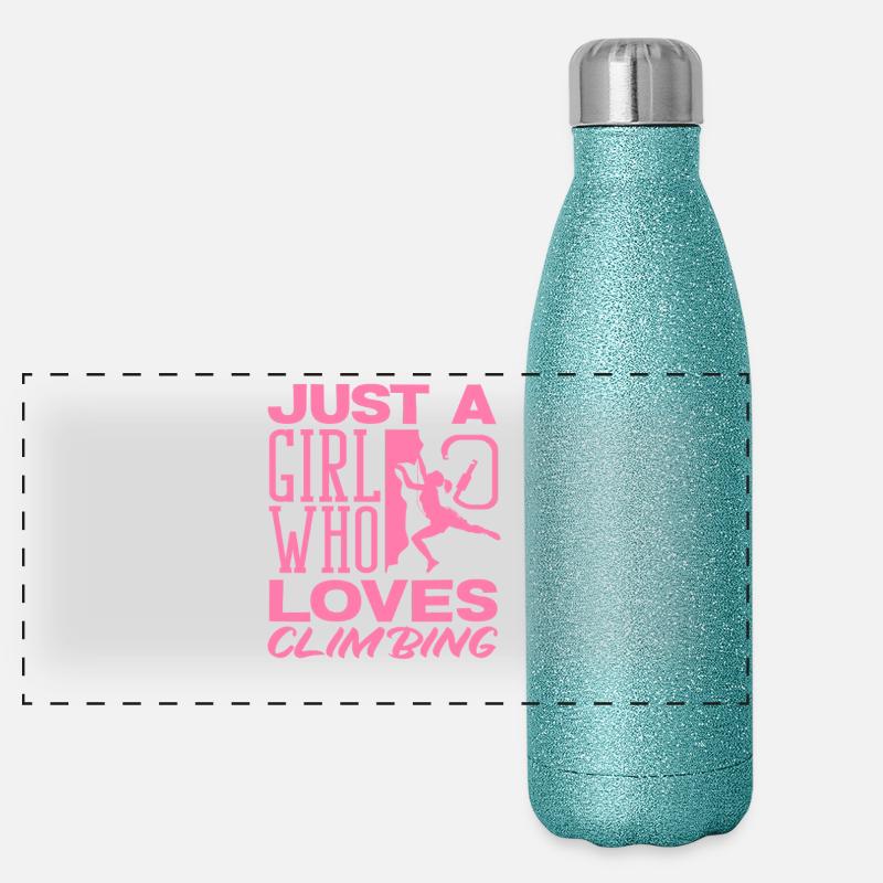 Ein Mädchen das Klettern liebt Pink Panorama Glitzer Isolierflasche 500 ml