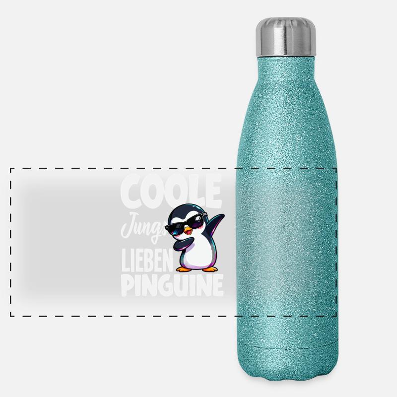 Coole Jungs lieben Pinguine Dabbing Panorama Glitzer Isolierflasche 500 ml