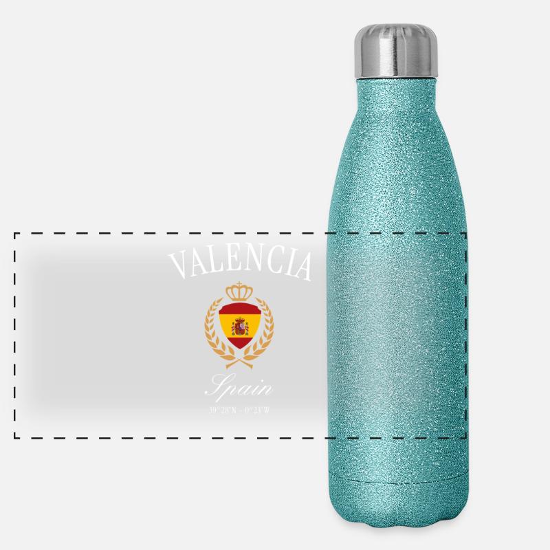 Valencia Spanien Wappen Krone – Reise Souvenir Panorama Glitzer Isolierflasche 500 ml