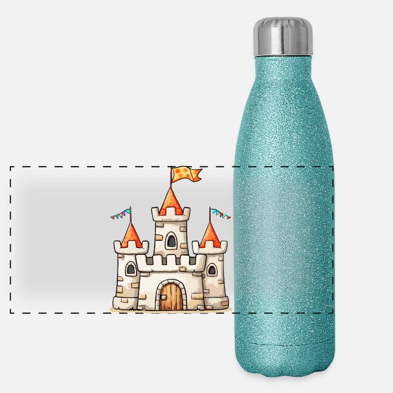 Sandbox Castle Illustration Panoramic Glitter Thermal Bottle 500 ml