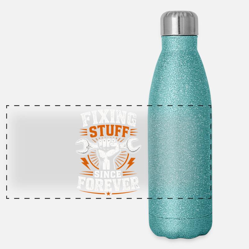Dad The Problem Solver Father Humor Janitor Panoramic Glitter Thermal Bottle 500 ml