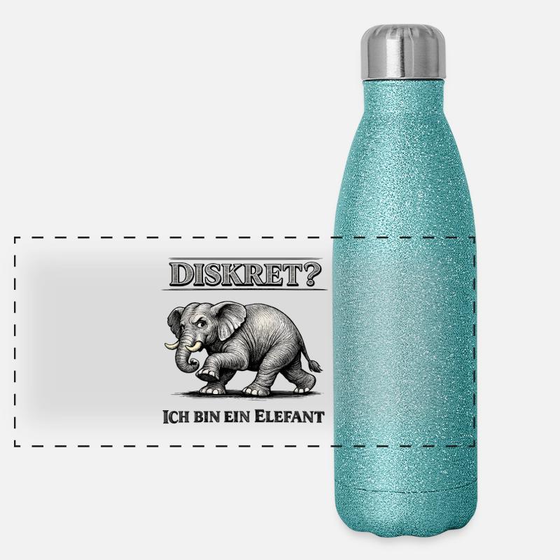 Diskret? Ich bin ein Elefant Humor Spruch Panorama Glitzer Isolierflasche 500 ml