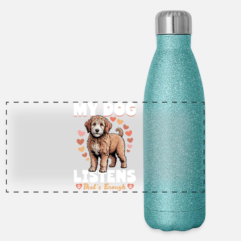 Goldendoodle Dog Breed - Panorama Glitzer Isolierflasche 500 ml - Blau Glitzer