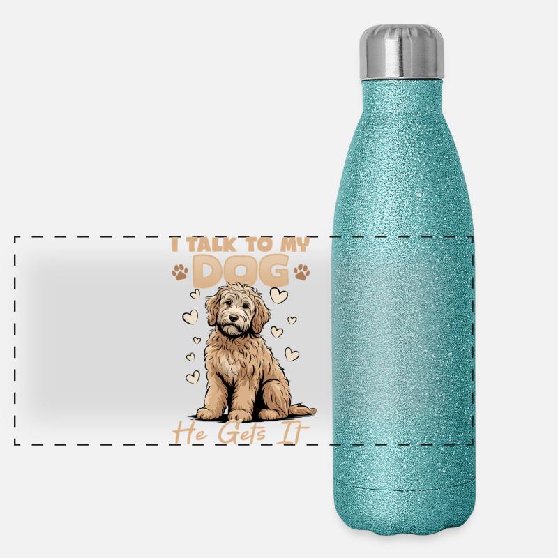 Race de chien Goldendoodle Gourde isotherme panoramique pailletée 500 ml