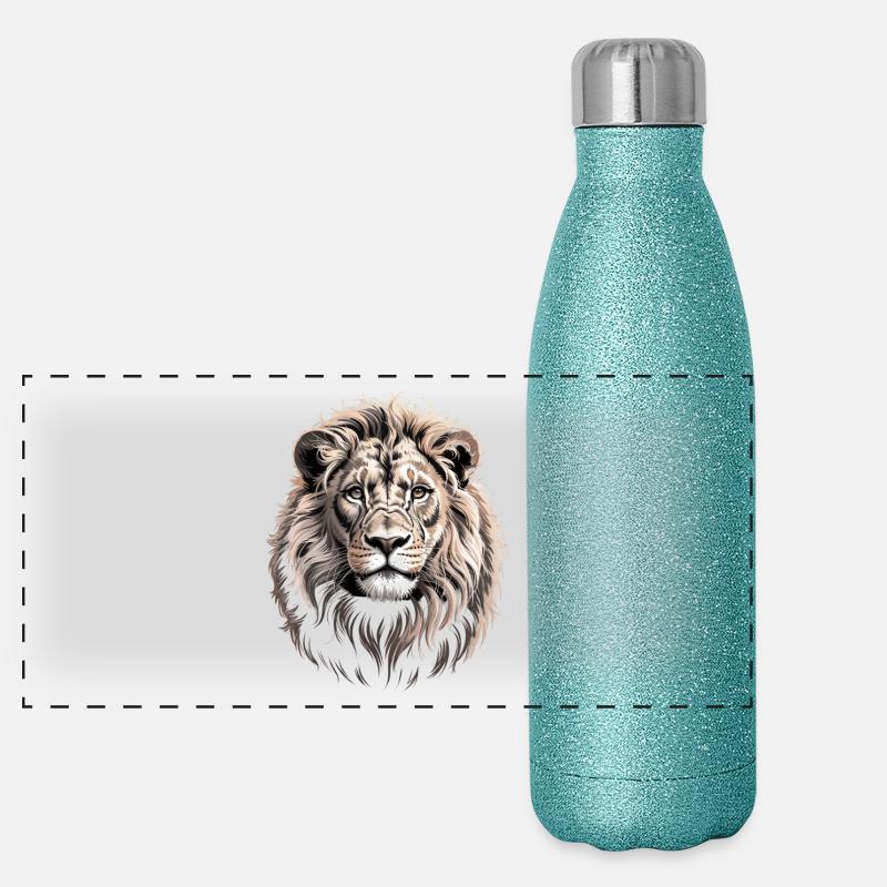 Löwenkopf Panorama Glitzer Isolierflasche 500 ml